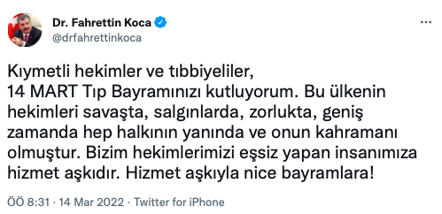 Sağlık Bakanı Fahrettin Koca'dan 14 Mart Tıp Bayramı mesajı - Resim: 0