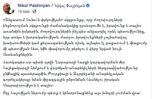 Paşinyan'dan Dağlık Karabağ için 'kurtuluş uğruna ayrılık' formülü - Resim: 0