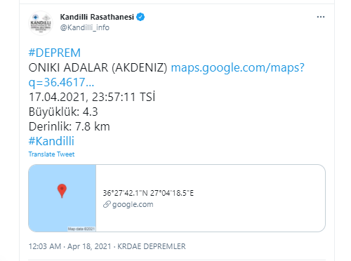 Akdeniz'de 4.3 şiddetinde deprem korkuttu! - Resim: 0