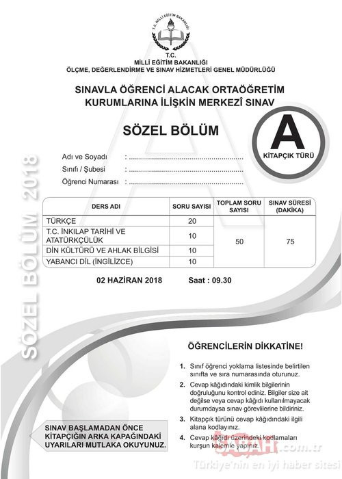 LGS soruları ve cevapları yayınlandı! İşte LGS sonu ve cevapları - Resim: 1