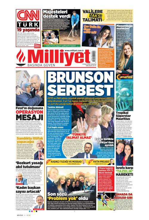 Gazete manşetleri 13 Ekim 2018 Milliyet - Sabah - Sözcü - Hürriyet - Resim: 4