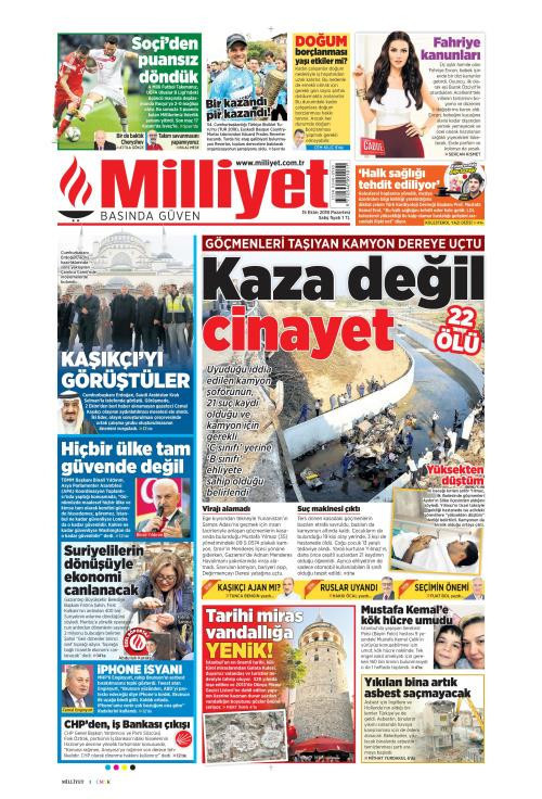 Gazete manşetleri 15 Ekim 2018 Hürriyet - Sözcü - Posta - Milliyet - Resim: 4