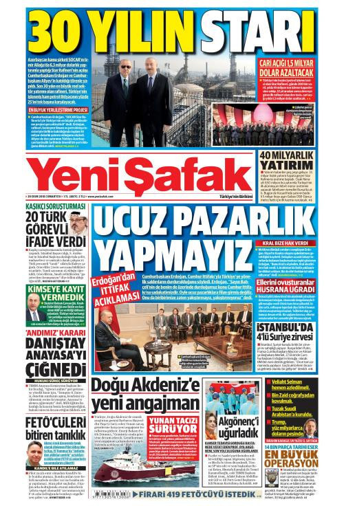 Gazete manşetleri 20 Ekim 2018 Hürriyet - Sözcü - Milliyet - Posta - Resim: 1