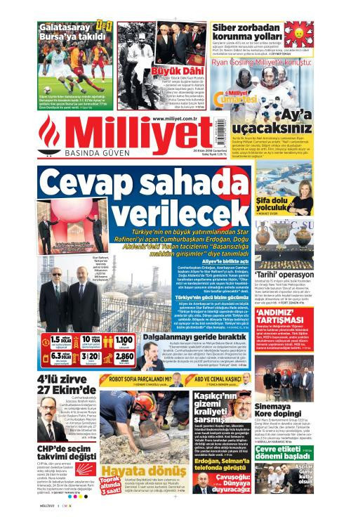 Gazete manşetleri 20 Ekim 2018 Hürriyet - Sözcü - Milliyet - Posta - Resim: 4