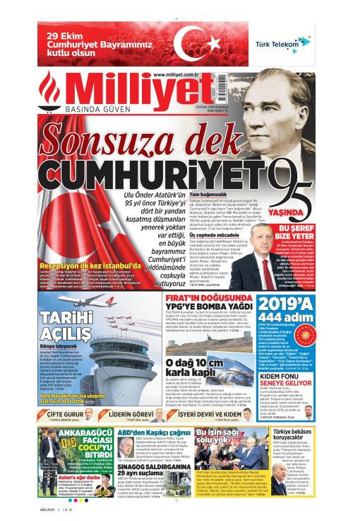 Gazete manşetleri 29 Ekim 2018 Milliyet - Sabah - Sözcü - Hürriyet - Resim: 4