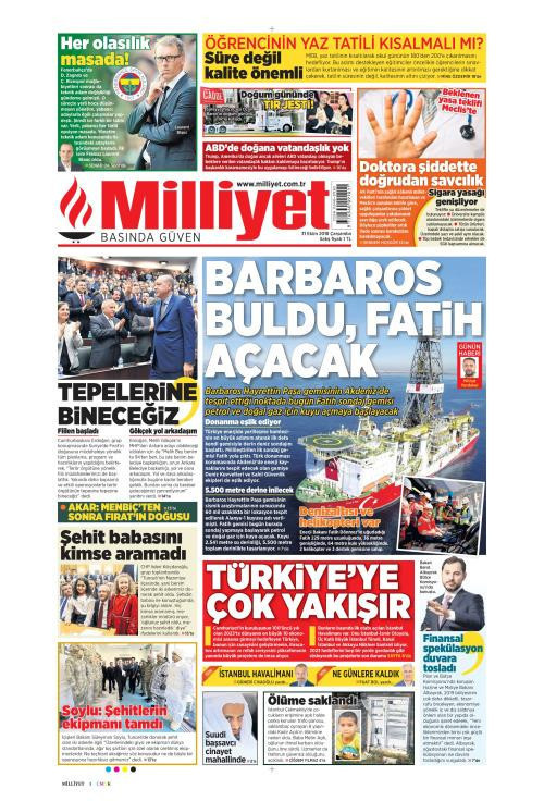 Gazete manşetleri 31 Ekim 2018 Hürriyet - Milliyet - Sözcü - Posta - Resim: 4