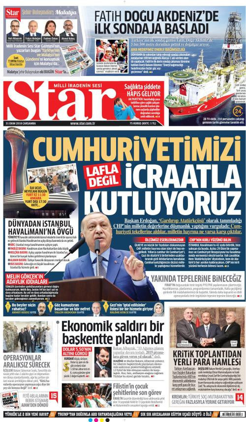 Gazete manşetleri 31 Ekim 2018 Hürriyet - Milliyet - Sözcü - Posta - Resim: 2