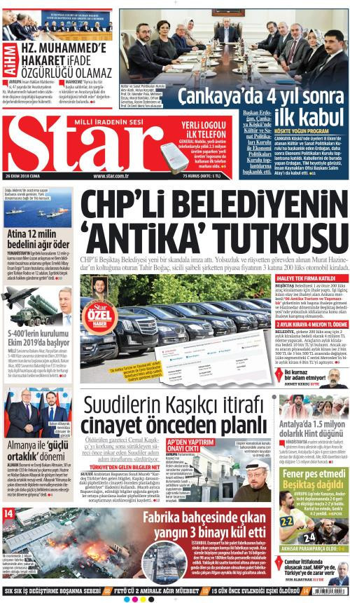 Gazete manşetleri 26 Ekim 2018 Sözcü - Hürriyet - Posta - Milliyet - Resim: 2