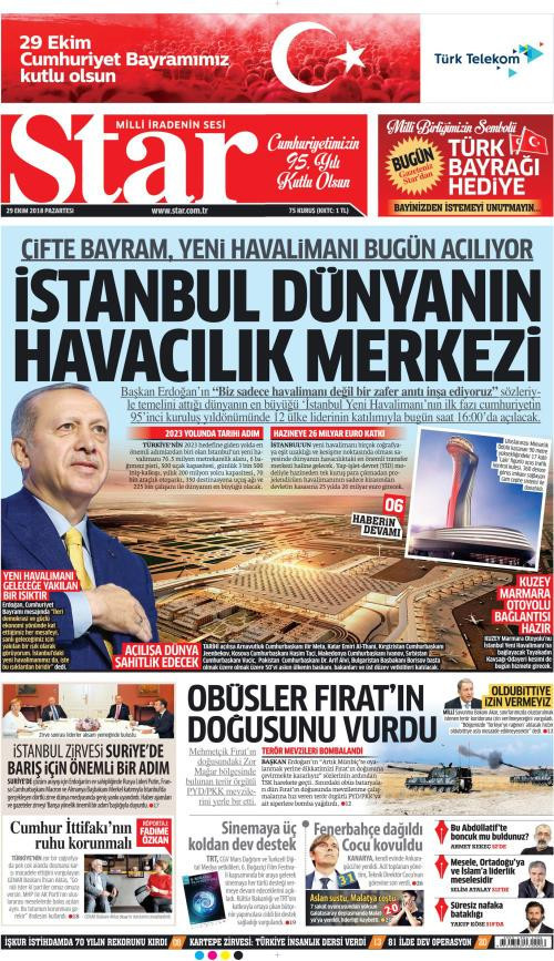 Gazete manşetleri 29 Ekim 2018 Milliyet - Sabah - Sözcü - Hürriyet - Resim: 2