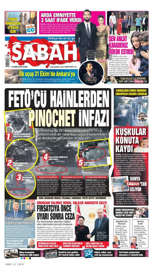 Gazete manşetleri 12 Ekim 2018 Hürriyet - Sözcü - Posta - Milliyet - Resim: 3