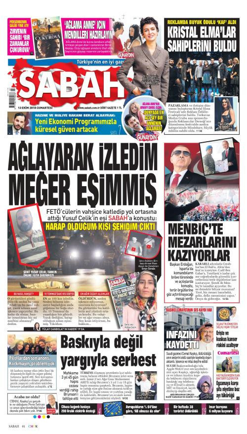 Gazete manşetleri 13 Ekim 2018 Milliyet - Sabah - Sözcü - Hürriyet - Resim: 3