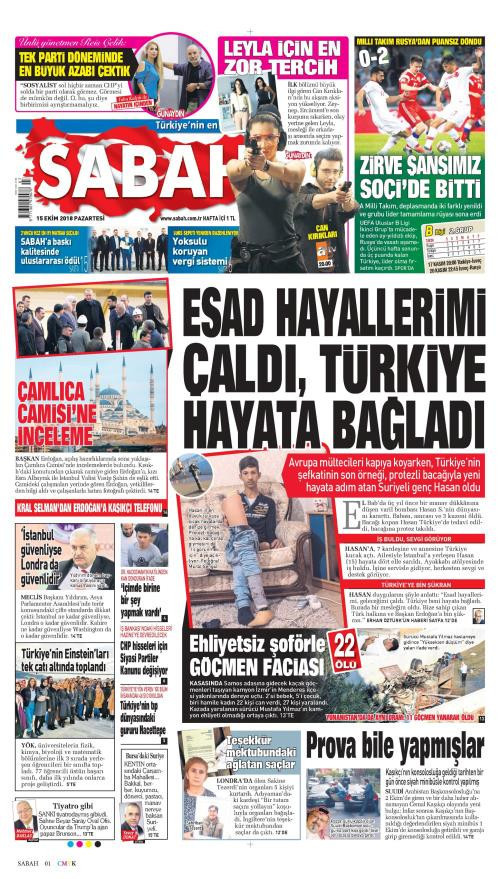 Gazete manşetleri 15 Ekim 2018 Hürriyet - Sözcü - Posta - Milliyet - Resim: 3