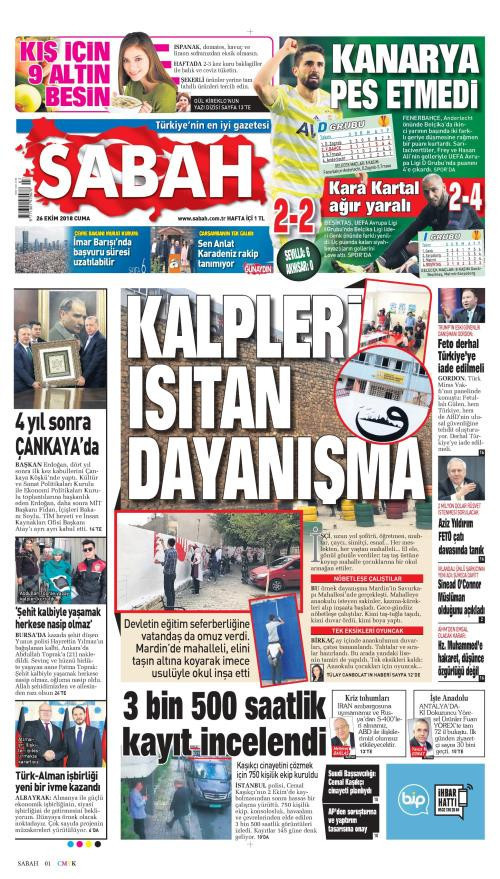 Gazete manşetleri 26 Ekim 2018 Sözcü - Hürriyet - Posta - Milliyet - Resim: 3