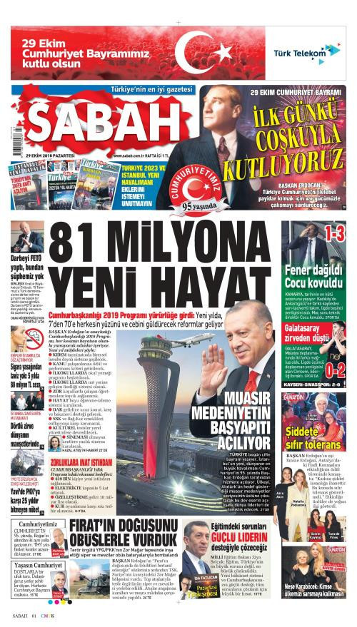 Gazete manşetleri 29 Ekim 2018 Milliyet - Sabah - Sözcü - Hürriyet - Resim: 3