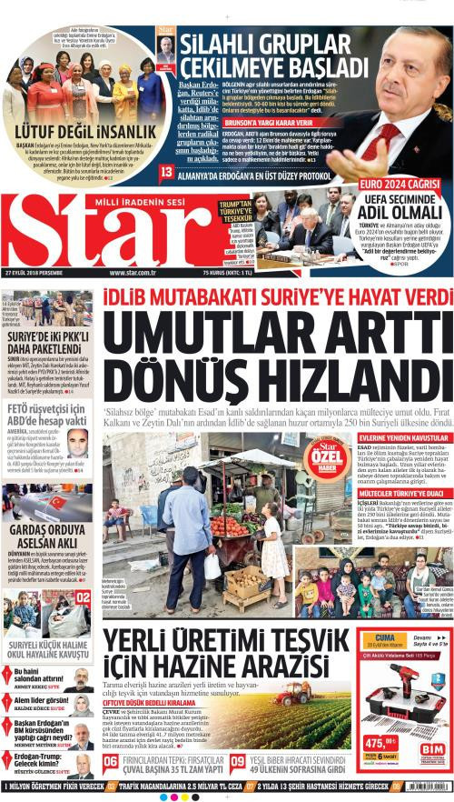 Gazete manşetleri 27 Eylül 2018 Sabah - Yeni Şafak - Hürriyet - Milliyet - Resim: 2