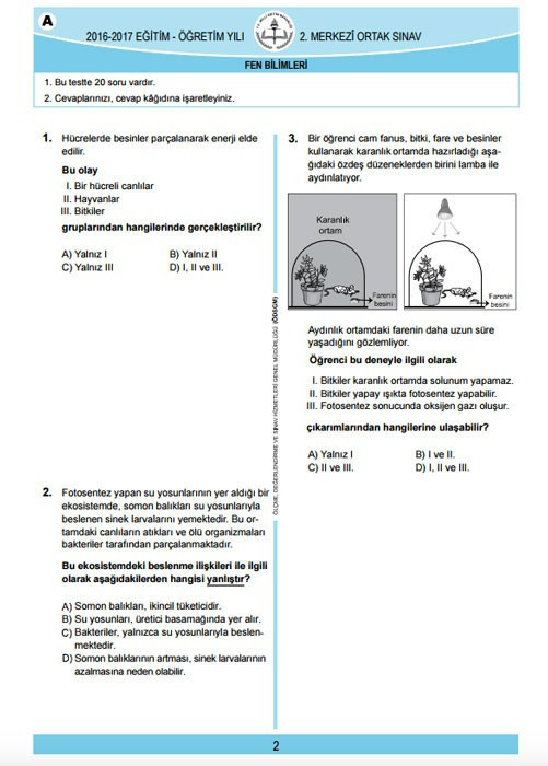 TEOG Fen Bilimleri soruları ve cevap anahtarları 2017 tüm kitapçıklara göre - Resim: 2