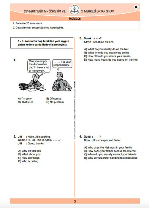 TEOG İngilizce soruları ve cevap anahtarları 2017 tüm kitapçıklara göre - Resim: 2