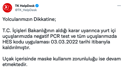 THY'den uçaklarda PCR test ve maske için açıklama - Resim: 0