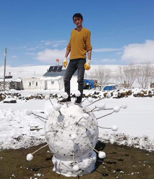 Ardahan'da kardan adam gündeme ayak uydurdu kardan koronavirüs oldu - Resim: 0