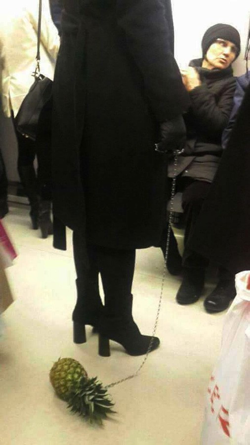 Ananasa tasma takıp metroda gezdirdi olay oldu! - Resim: 1