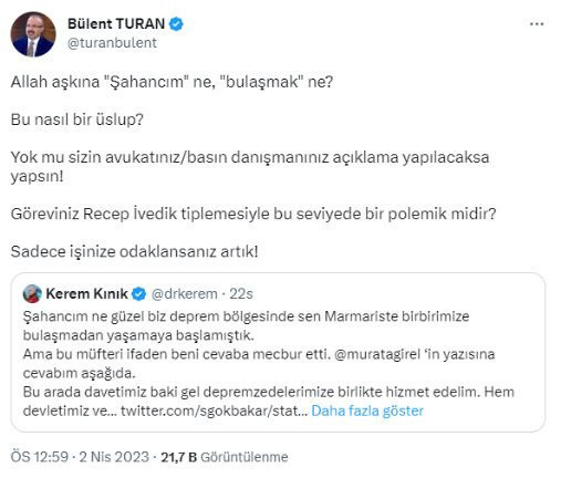 Gökbakar'a cevap veren Kerem Kınık'a AK Partili Bülent Turan'dan tepki: İşinize odaklansanız artık! - Resim: 2