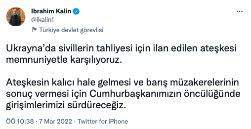 İbrahim Kalın:  Ateşkesi memnuniyetle karşılıyoruz - Resim: 0