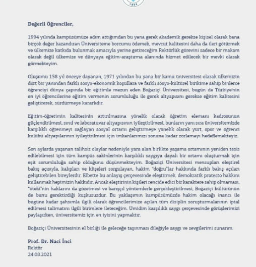 Boğaziçi Rektörü Prof. Dr. Naci İnci'den disiplin soruşturmaları için talimat - Resim: 0