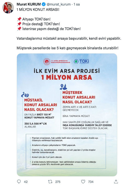 Bakan Kurum'dan 1 milyon arsa projesiyle ilgili önemli paylaşım! 2 yıl içinde bitirilmezse... - Resim: 0