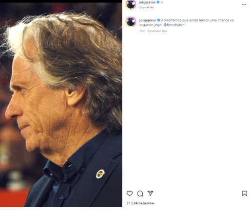 Rövanş öncesi taraftarı ateşledi! Jorge Jesus'tan Sevilla maçı paylaşımı - Resim: 0