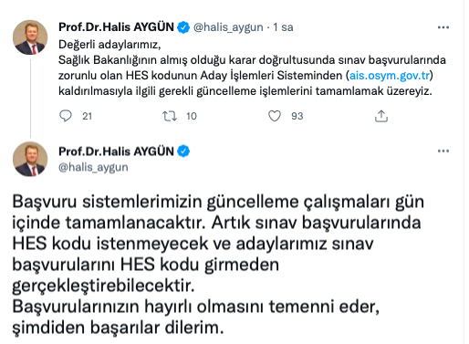 ÖSYM sınavlarında HES kodu zorunluluğu kalkıyor mu? Başkan Halis Aygün'den açıklama - Resim: 0
