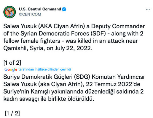 SİHA'ların vurduğu terörist için ABD Merkez Komutanlığı CENTCOM'dan taziye! - Resim: 1