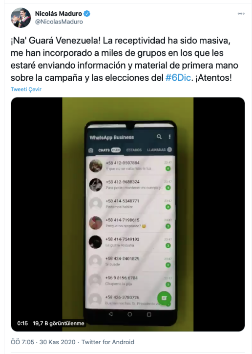 Nicolas Maduro Twitter üzerinden numarasını hakla paylaştı: "Bana yazın" - Resim: 0