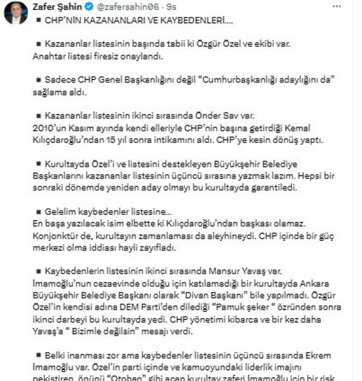 Zafer Şahin tek tek sıraladı! CHP’nin kazananları ve kaybedenleri…. - Resim: 0