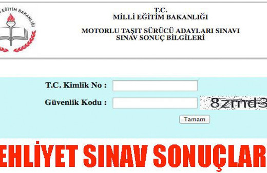 Ehliyet sonuçları sınav bilgisi ekranı