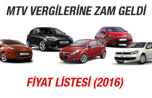 Araç vergisi zamlandı 2016 yılı MTV fiyat listesi