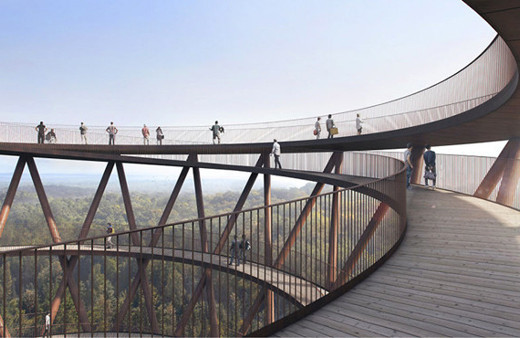 Ağaçların arasında yükselen bir yürüyüş yolu