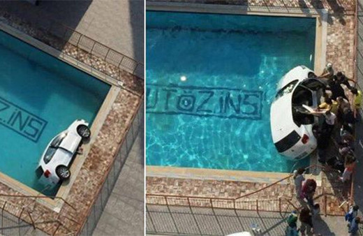 Akılalmaz kaza: Otomobil site havuzuna uçtu!