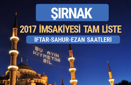 2017 İmsakiye Şırnak iftar saatleri sahur ezan vakti