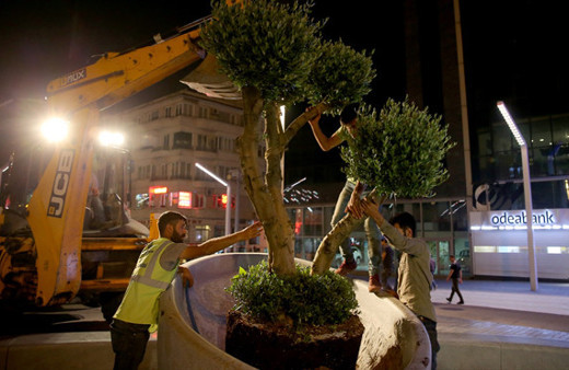 Taksim Meydanı'na ağaçlar dikildi
