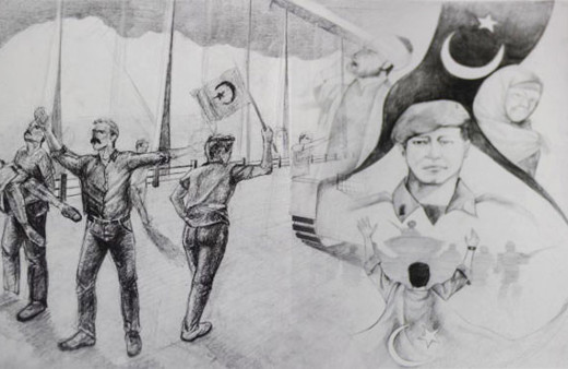 Yetenekli gençlerin 15 Temmuz karakalem eserleri