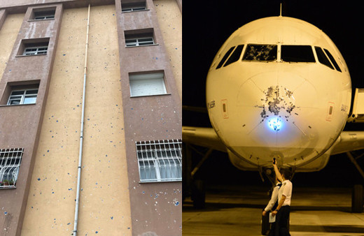 Doluya tutulan uçaklar ve binalar delik deşik!