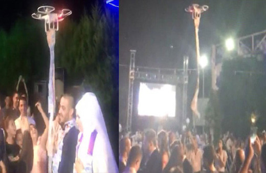 Sıraya girmek istemedi, geline takıyı drone ile taktı