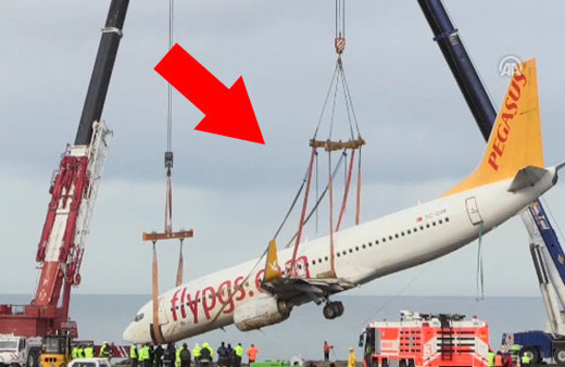 Trabzon'da pistten çıkan uçak böyle kurtarıldı