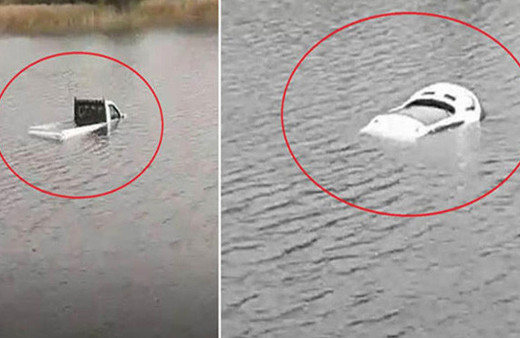 Kamyonetin göle batma anı saniye saniye kaydedildi! 