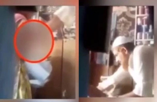 İğrenç görüntü! Sakallı ve takkeli adam kız çocuğunu böyle istismar etti