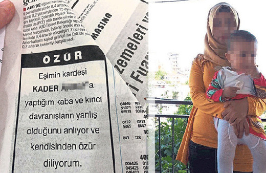Baldızını darp etti gazete ilanı ile özür diledi