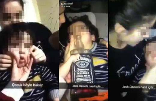 Olay görüntüler! Küçük çocuğa viski içirmeye çalıştılar