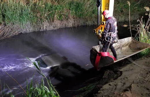 Nehre düşen otomobilin tavanına çıktı