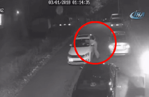 Onu bir anda karşısında görünce korkusundan araca camdan girdi