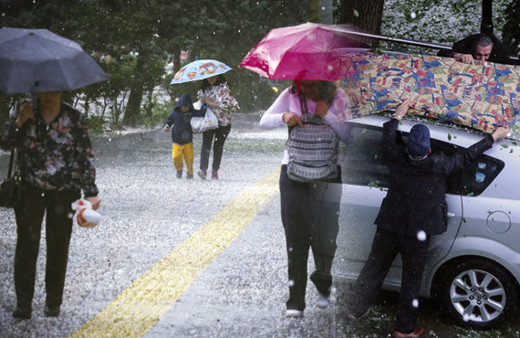 Taş gibi yağdı İstanbul'u hatırlattı! Araçlarını böyle kapattılar
